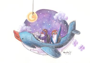 Original Illustration Airplane Paintings by MaryAnn Loo