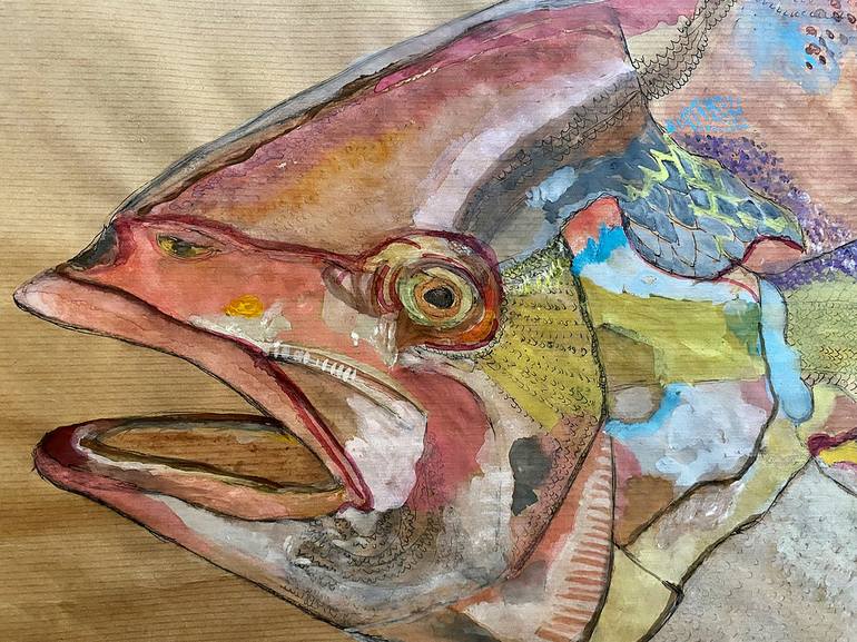 Original Expressionism Fish Drawing by Elisa Ochoa