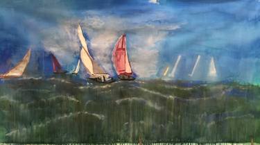 Original Figurative Sailboat Paintings by Michael Katz