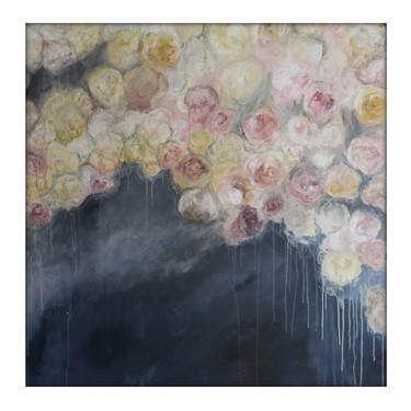 Extra Large Abstract Original Flower Painting on Canvas Modern Acrylic Painting - 48x48 - Pink, Gray, Charcoal, Cream thumb