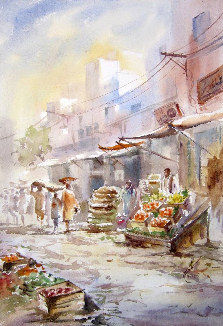 Fruit market Painting by Muddassir Kazmi | Saatchi Art