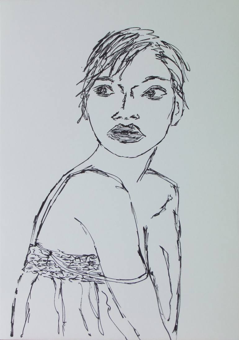 Sketch Little Girl in Dress Drawing by Sigrid Walser | Saatchi Art