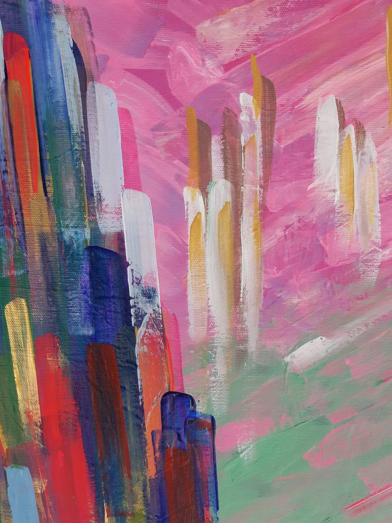 Original Abstract Expressionism Cities Painting by Mine Dikel