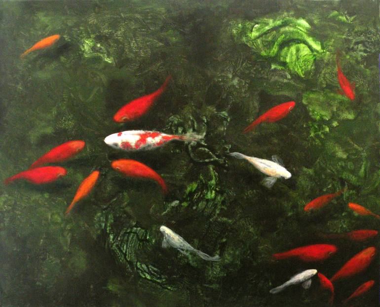 Pesci rossi e bianchi su fondo melmoso Painting by Valeria Pesce ...
