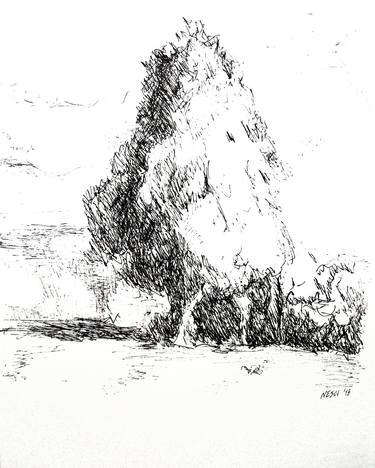 Landscape with tree (Series Landscape Ink Drawing) thumb