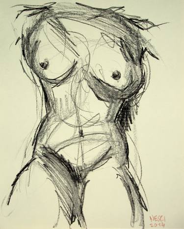 CURVY EROTIC NUDE GIRL #02 (Charcoal and graphite drawing of nude european and asian girls series) thumb