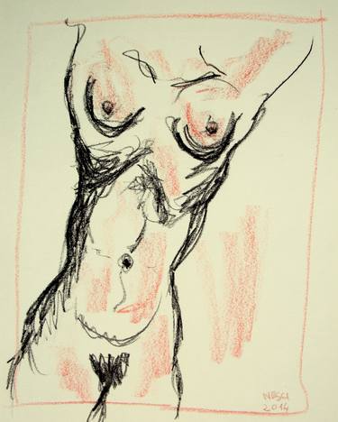SKINNY EROTIC NUDE GIRL #08 (Charcoal and graphite drawing of nude european and asian girls series) thumb