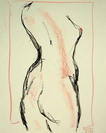 EROTIC NUDE GIRL FROM BACK #09 (Charcoal and graphite drawing of nude european and asian girls series) thumb