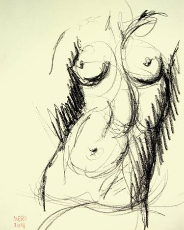 EUROPEAN NUDE YOUNG EROTIC GIRL #13 (Charcoal and graphite drawing of nude european and asian girls series) thumb