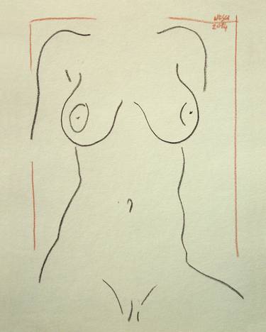 YOUNG EROTIC SHAVED CURVY SEXY NUDE GIRL #028 (Charcoal and graphite drawing of nude european and asian girls series) thumb