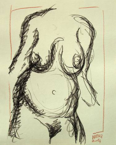 MATURE CURVY SEXY NUDE WOMAN #029 (Charcoal and graphite drawing of nude european and asian girls series) thumb