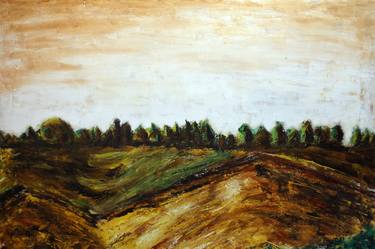 Oil on canvas landscape, Plain of the Roman countryside, towards the Tyrrhenian Sea, Mediterranean Sea # 1 (Landscape Expressionism Series) thumb