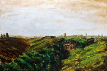 Oil on canvas landscape, Plain of the Roman countryside, towards the Tyrrhenian Sea, Mediterranean Sea # 2 (Landscape Expressionism Series) thumb