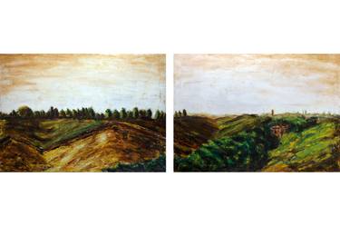 Oil on canvas landscape, Plain of the Roman countryside, towards the Tyrrhenian Sea, Mediterranean Sea # 1-2 (Landscape Expressionism) thumb