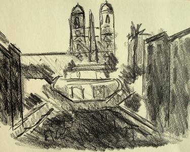 Spanish Steps and Trinità dei Monti #03 - (Series Landscape Ink, Graphite, Pencil, Charcoal Drawing) thumb