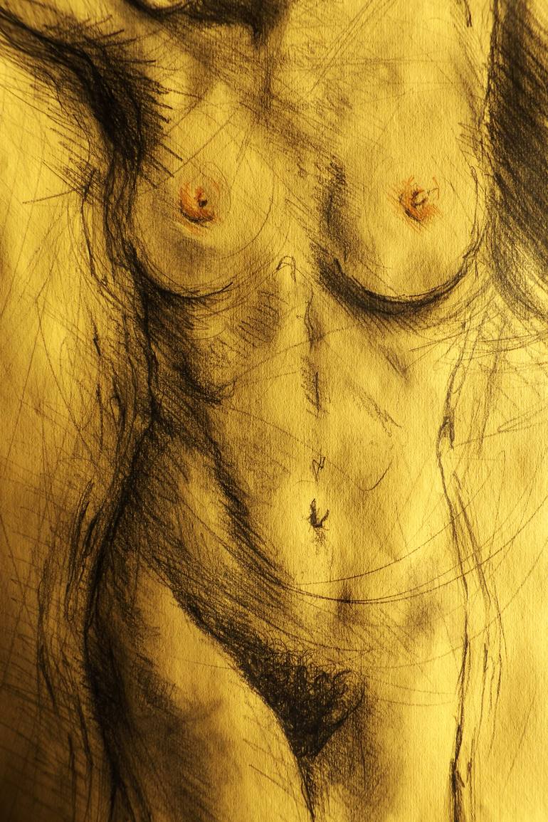 Golden light: Nude body #01 - Italian nude body of girls and women drawings  in pencil, graphite, sanguine, charcoal, pastels, tempera on paper.