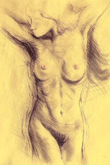 Erotic nude body of girl, expressionism #01 - drawings in pencil, graphite, sanguine, charcoal, pastels, tempera on paper. thumb
