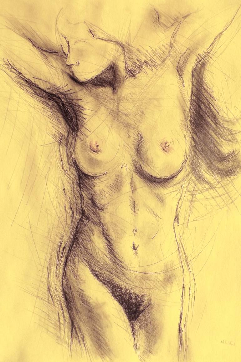 Pencil Cartoon Sex Gallery - Erotic nude body of girl, expressionism #01 - drawings in pencil, graphite,  sanguine, charcoal, pastels, tempera on paper. Drawing by Alessandro Nesci  | Saatchi Art
