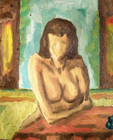 YOUNG NUDE GIRL AT THE BAR (Series on Expressionism, oil painting on canvas) thumb