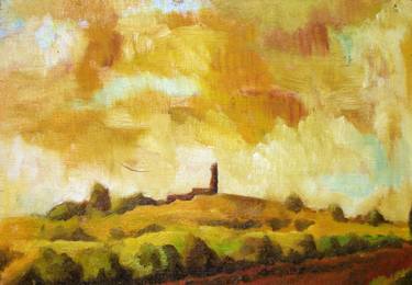 LANDSCAPE, ITALY, ROME: RUIN OF MEDIEVAL TOWER, ROMAN CAMPAGNA #037- Italian and roman countryside landscapes, oil on canvas thumb