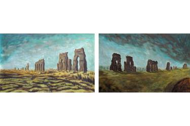 LANDSCAPE, ITALY, ROME: ARCHES IN THE ROMAN CAMPAGNA, AQUA CLAUDIA, DIPTYCH 1-2- Italian and roman countryside landscapes, oil on canvas thumb