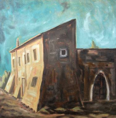 LANDSCAPE, ITALY, ROME: FARMHOUSE OF ROMA VECCHIA IN THE ROMAN CAMPAGNA - Italian and roman countryside landscapes, oil on canvas thumb