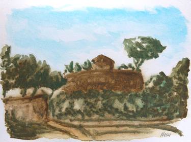 Italian landscape: Casal Rotondo on Appian way, Rome, Italy - Watercolor Landscape of Roman countryside serie, 2005 thumb