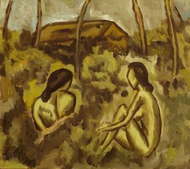 Two girl in the green wood (Series on Expressionism, oil painting on canvas with artist-made preparations) thumb