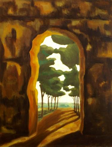 Arc, Ancient Roman aqueduct and pines, Italian landscape, Italy - Yellow Paintings series, 2001 thumb