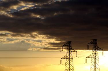 Photography, tecnology, light - Urban sunrise, with pylon - The Roman landscape, Rome, Italy thumb