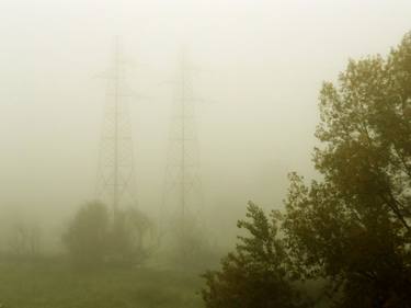 Photography Landscape - Foggy landscape with trees, pylon and field - The Roman landscape, Rome, Italy, photography thumb