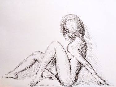 Nude girl sitting - Ink drawings on paper, nude girls and models thumb