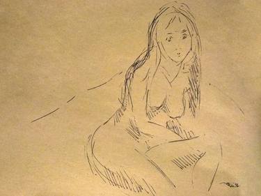 Naked girl - Ink drawing nude young girl thumb