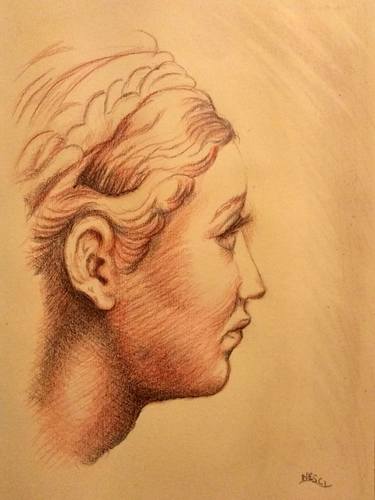 Italian Renaissance, study - Drawing, Portrait, Italian Renaissance inspired by Michelangelo, drawings in pencil, graphite, pastels, sanguine thumb