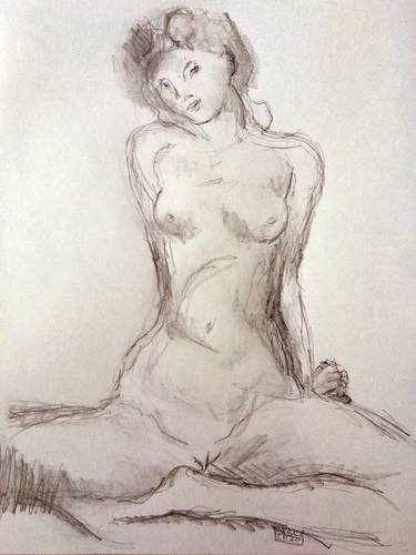 Erotic - Young girl drawing, pencil on paper thumb