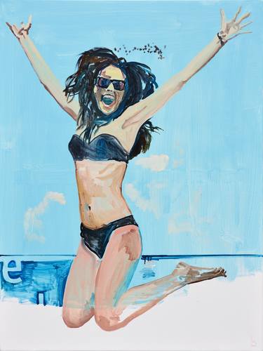 Original Figurative Beach Paintings by Agnes Lörincz