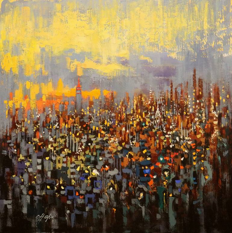 Original Contemporary Cities Painting by Chin H Shin