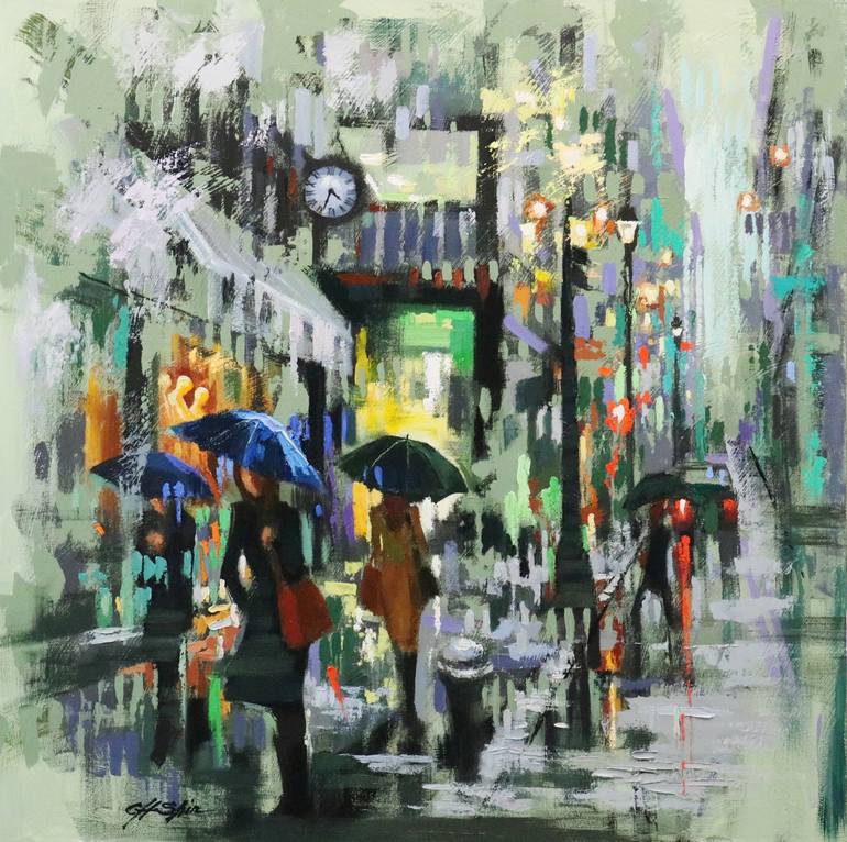 Original Contemporary Cities Painting by Chin H Shin