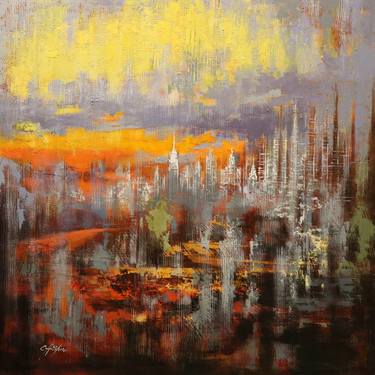 Original Abstract Cities Paintings by Chin h Shin