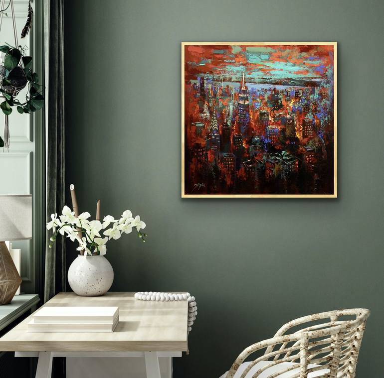 Original Abstract Cities Painting by Chin h Shin