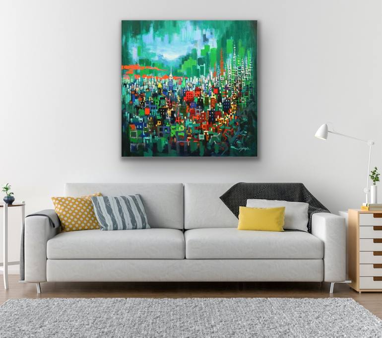 Original Abstract Expressionism Cities Painting by Chin H Shin