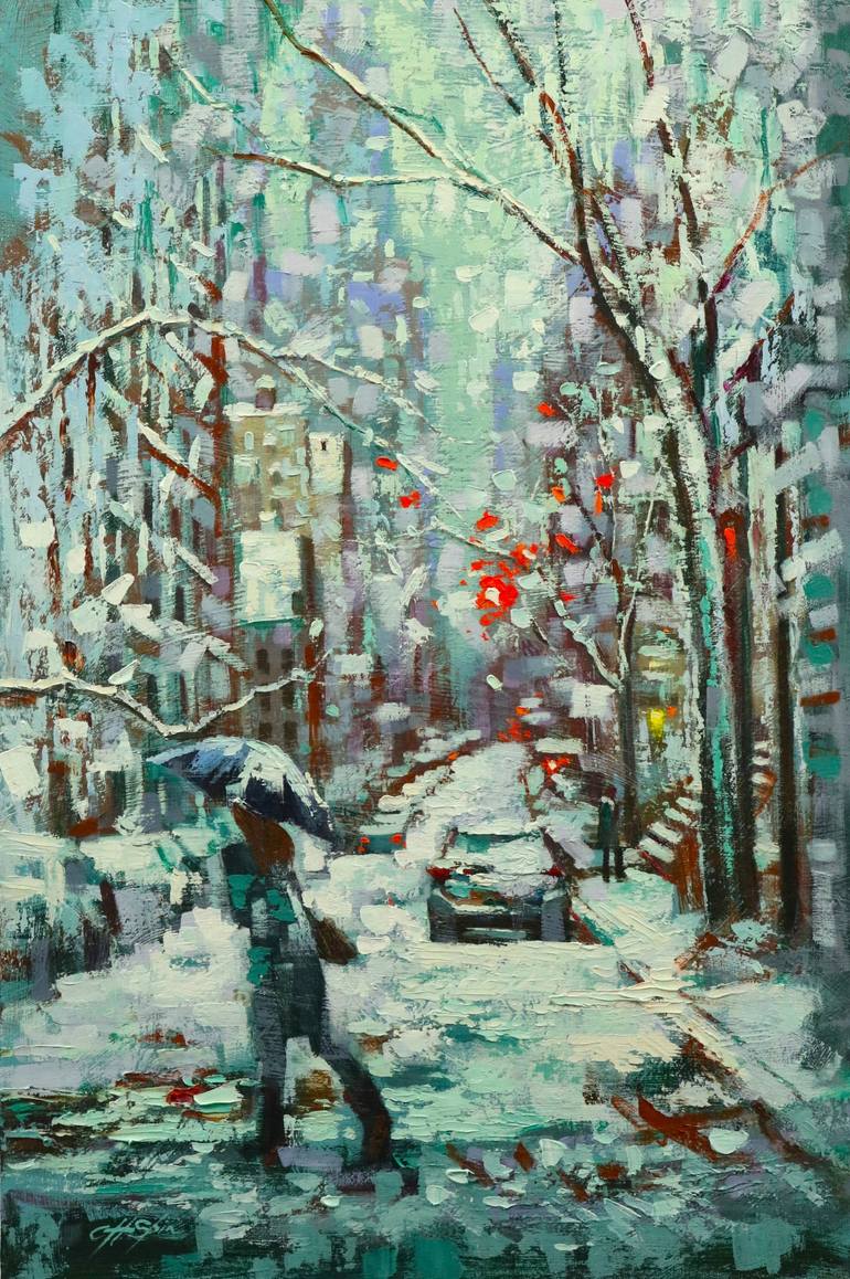 Green Winter in Upper New York Painting by Chin H Shin | Saatchi Art