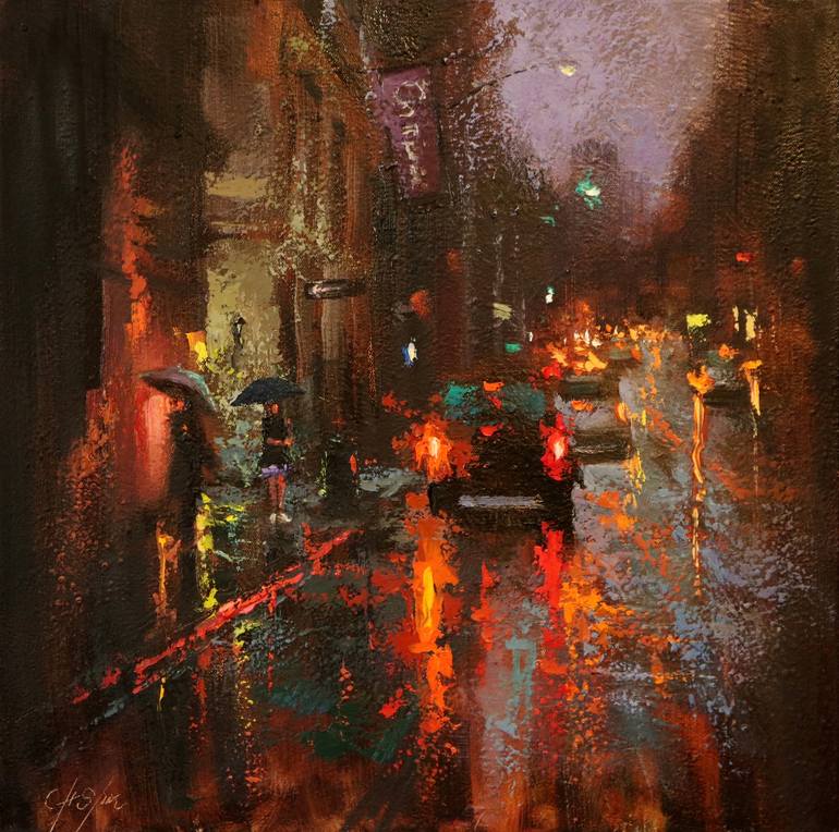 A Corner of Greenwich Village in Rain Painting by Chin h Shin | Saatchi Art