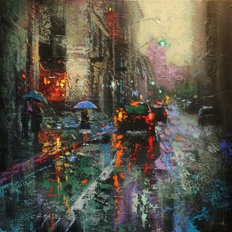 A Rainy Day in New York Painting by Chin h Shin