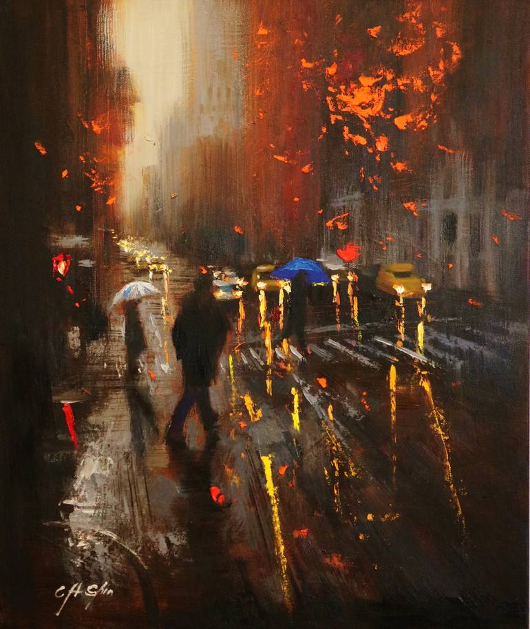 Lexington Avenue in Rain Painting by Chin h Shin | Saatchi Art
