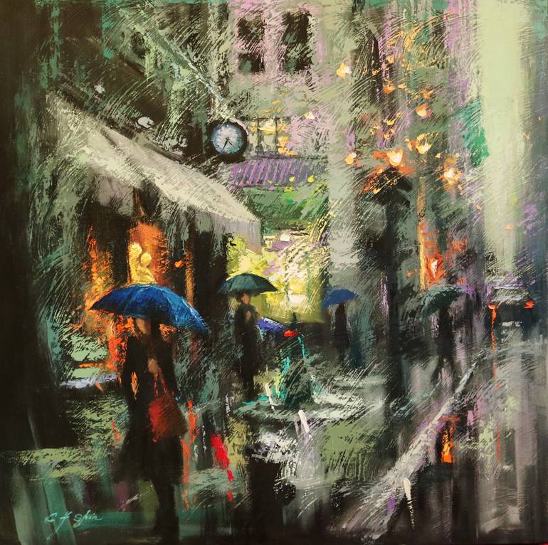 A Rainy Day in Fifth Avenue Painting by Chin h Shin | Saatchi Art