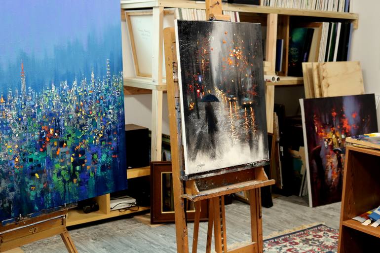 Original Expressionism Cities Painting by Chin H Shin