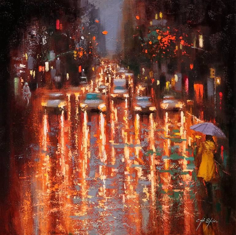 The Night Rain in Manhattan Art Print