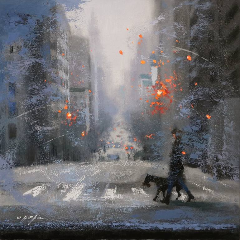 STREETS OF NEW YORK 7 Morning Walk Painting by Chin h Shin | Saatchi Art