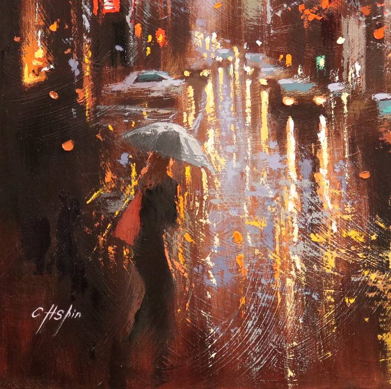 Original Fine Art Cities Painting by Chin h Shin